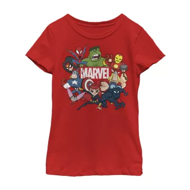Little & Big Kid Girls Crew Neck Short Sleeve Regular Fit Marvel Graphic T-Shirt
