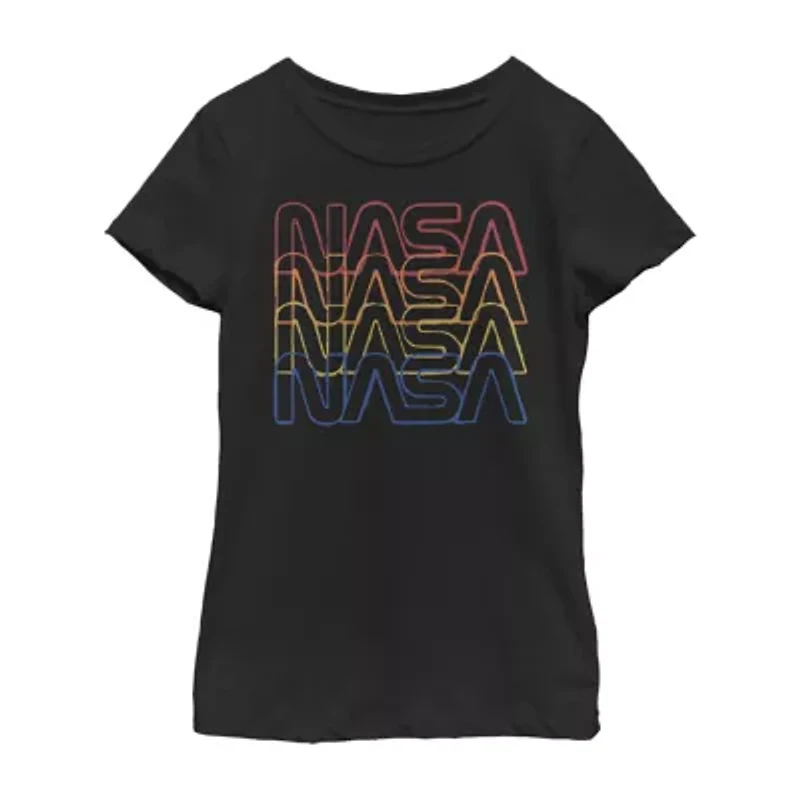 Little & Big Kid Girls Crew Neck Short Sleeve Regular Fit NASA Graphic T-Shirt