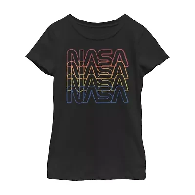 Little & Big Kid Girls Crew Neck Short Sleeve Regular Fit NASA Graphic T-Shirt