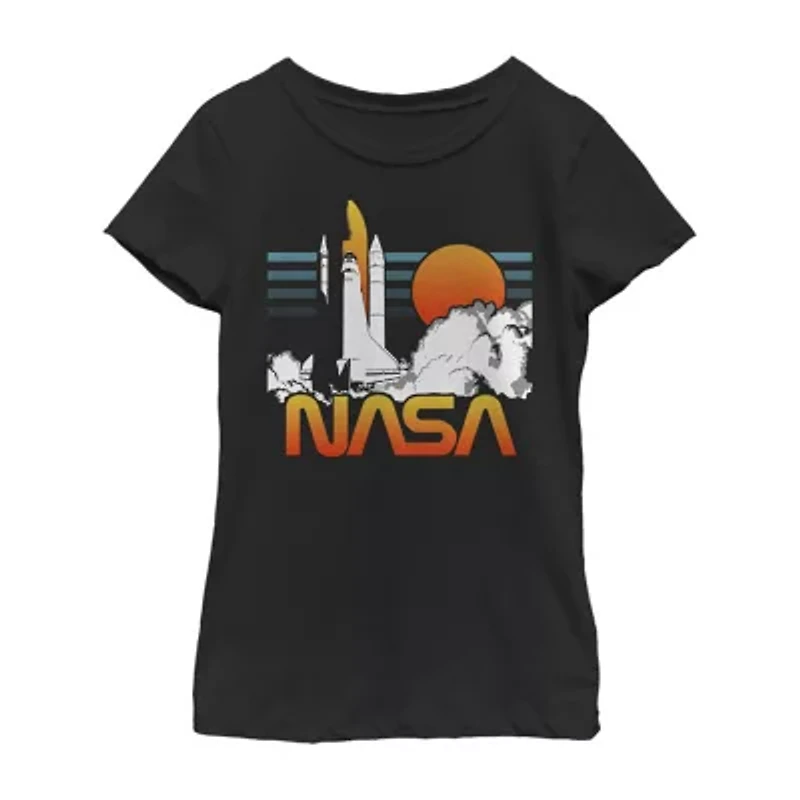 Little & Big Kid Girls Crew Neck Short Sleeve Regular Fit NASA Graphic T-Shirt