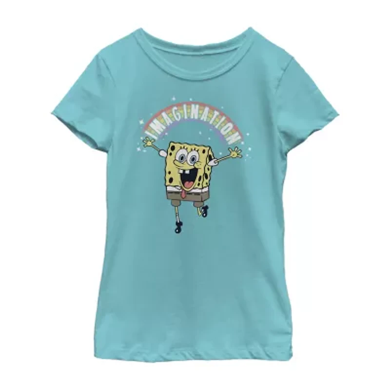 Little & Big Kid Girls Crew Neck Short Sleeve Regular Fit Spongebob Graphic T-Shirt
