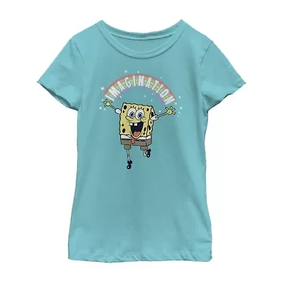 Little & Big Kid Girls Crew Neck Short Sleeve Regular Fit Spongebob Graphic T-Shirt