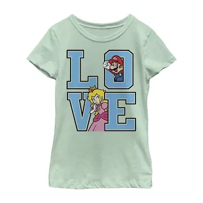 Little & Big Kid Girls Crew Neck Short Sleeve Regular Fit Super Mario Graphic T-Shirt