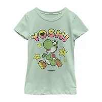 Yoshi Little & Big Kid Girls Crew Neck Short Sleeve Regular Fit Super Mario Graphic T-Shirt