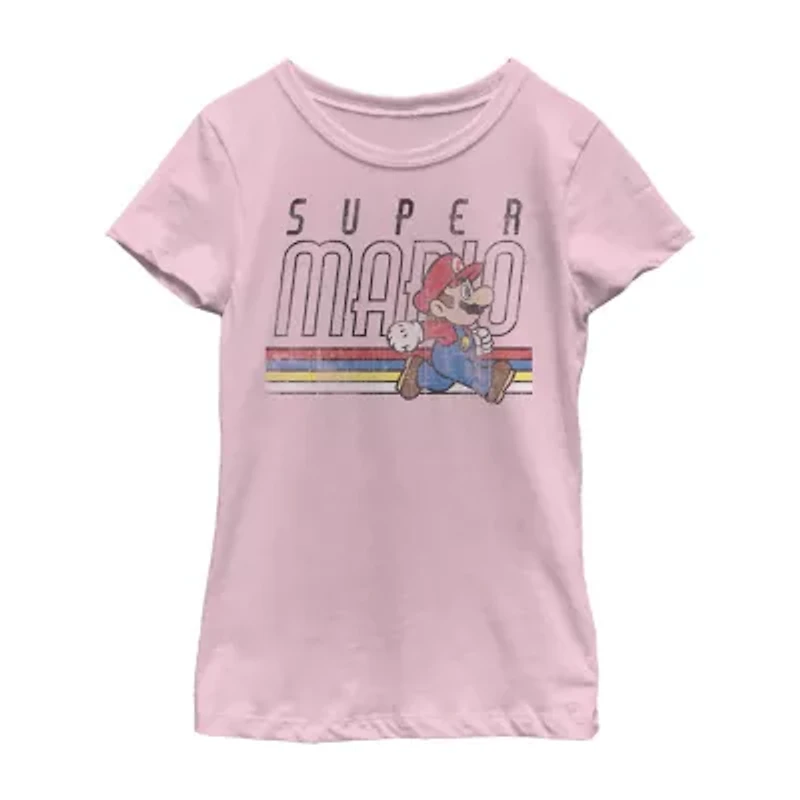Little & Big Kid Girls Crew Neck Short Sleeve Regular Fit Super Mario Graphic T-Shirt