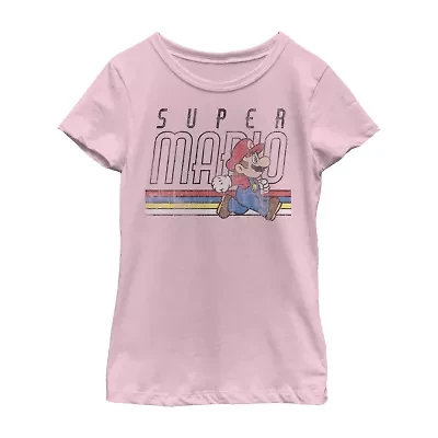 Little & Big Kid Girls Crew Neck Short Sleeve Regular Fit Super Mario Graphic T-Shirt