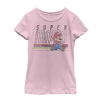 Little & Big Kid Girls Crew Neck Short Sleeve Regular Fit Super Mario Graphic T-Shirt