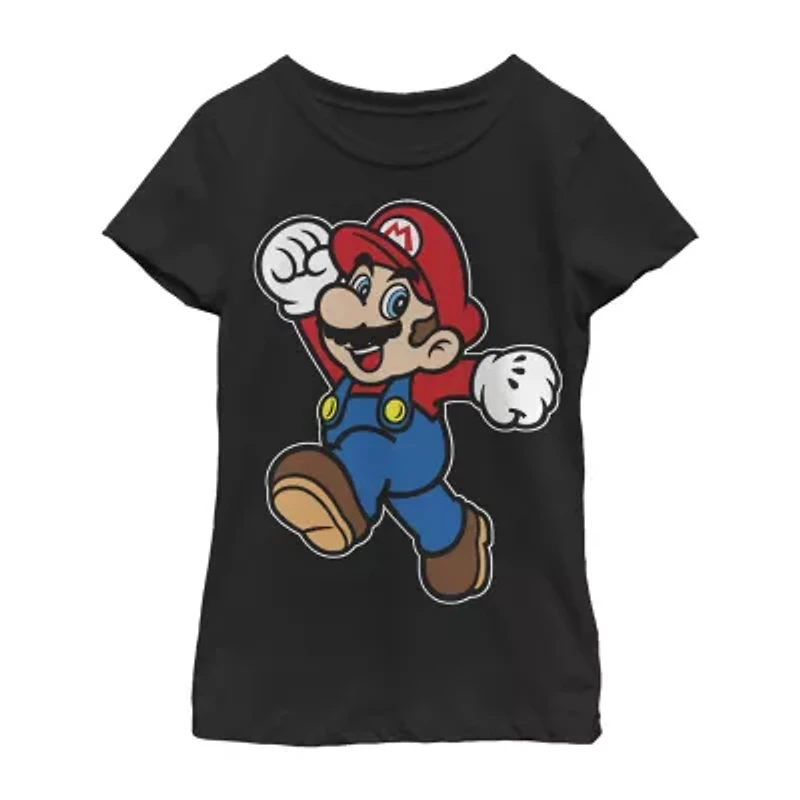 Little & Big Kid Girls Crew Neck Short Sleeve Regular Fit Super Mario Graphic T-Shirt