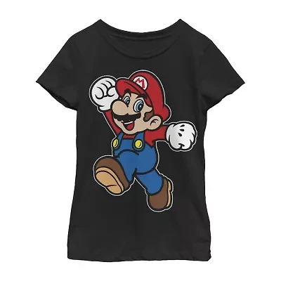 Little & Big Kid Girls Crew Neck Short Sleeve Regular Fit Super Mario Graphic T-Shirt