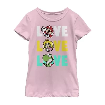Little & Big Kid Girls Crew Neck Short Sleeve Regular Fit Super Mario Graphic T-Shirt
