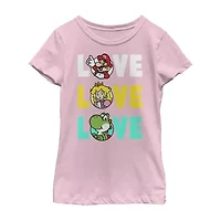 Little & Big Kid Girls Crew Neck Short Sleeve Regular Fit Super Mario Graphic T-Shirt