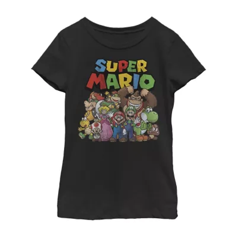 Little & Big Kid Girls Crew Neck Short Sleeve Regular Fit Super Mario Graphic T-Shirt