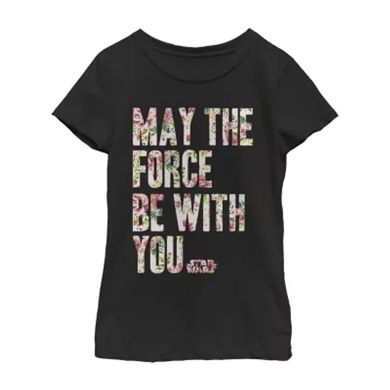 Little & Big Kid Girls Crew Neck Short Sleeve Regular Fit Star Wars Graphic T-Shirt