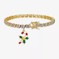Sparkle Allure Candy Cane Charm Womens Natural White Diamond Accent 14K Gold Over Brass 7.25 Inch Tennis Bracelet