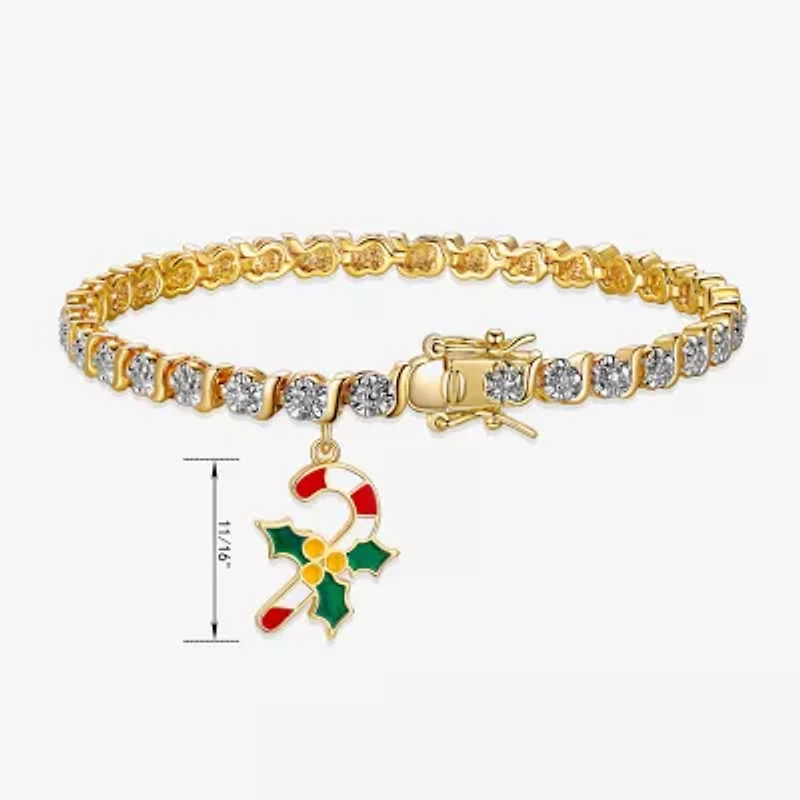 Sparkle Allure Candy Cane Charm Womens Natural White Diamond Accent 14K Gold Over Brass 7.25 Inch Tennis Bracelet