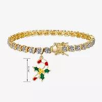 Sparkle Allure Candy Cane Charm Womens Natural White Diamond Accent 14K Gold Over Brass 7.25 Inch Tennis Bracelet