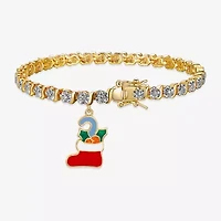 Sparkle Allure Stocking Charm Womens Natural White Diamond Accent 14K Gold Over Brass 7.25 Inch Tennis Bracelet