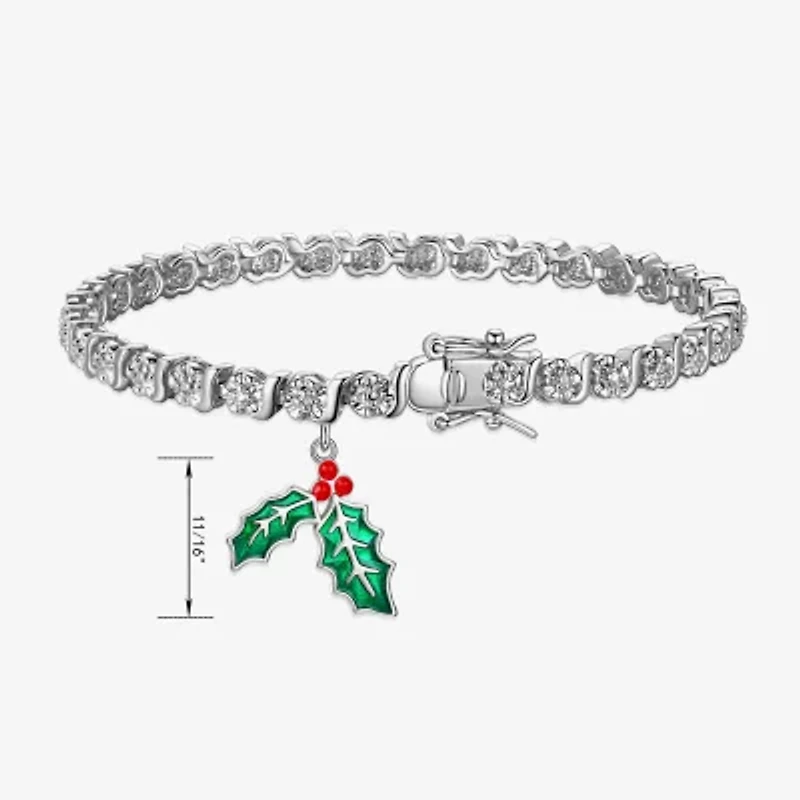 Sparkle Allure Mistletoe Charm Womens Natural White Diamond Accent Pure Silver Over Brass 7.25 Inch Tennis Bracelet