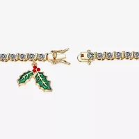 Sparkle Allure Mistletoe Charm Womens Natural White Diamond Accent 14K Gold Over Brass 7.25 Inch Tennis Bracelet