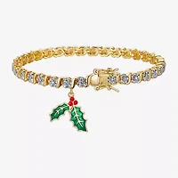 Sparkle Allure Mistletoe Charm Womens Natural White Diamond Accent 14K Gold Over Brass 7.25 Inch Tennis Bracelet