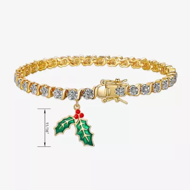 Sparkle Allure Mistletoe Charm Womens Natural White Diamond Accent 14K Gold Over Brass 7.25 Inch Tennis Bracelet