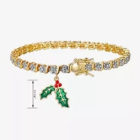 Sparkle Allure Mistletoe Charm Womens Natural White Diamond Accent 14K Gold Over Brass 7.25 Inch Tennis Bracelet