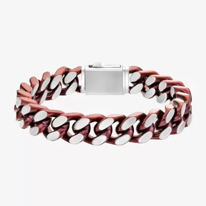 Mens Stainless Steel Solid Curb Chain Bracelet