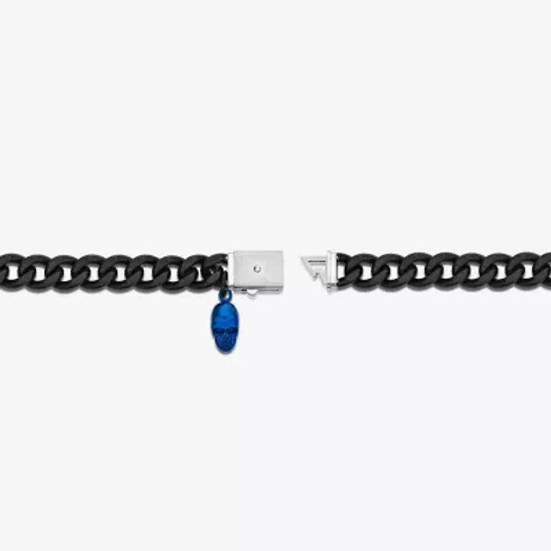 Mens Stainless Steel Solid Curb Skull Chain Bracelet