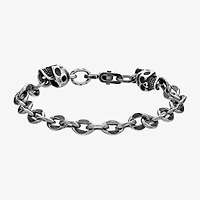 Mens Stainless Steel 9 Inch Solid Cable Skull Chain Bracelet