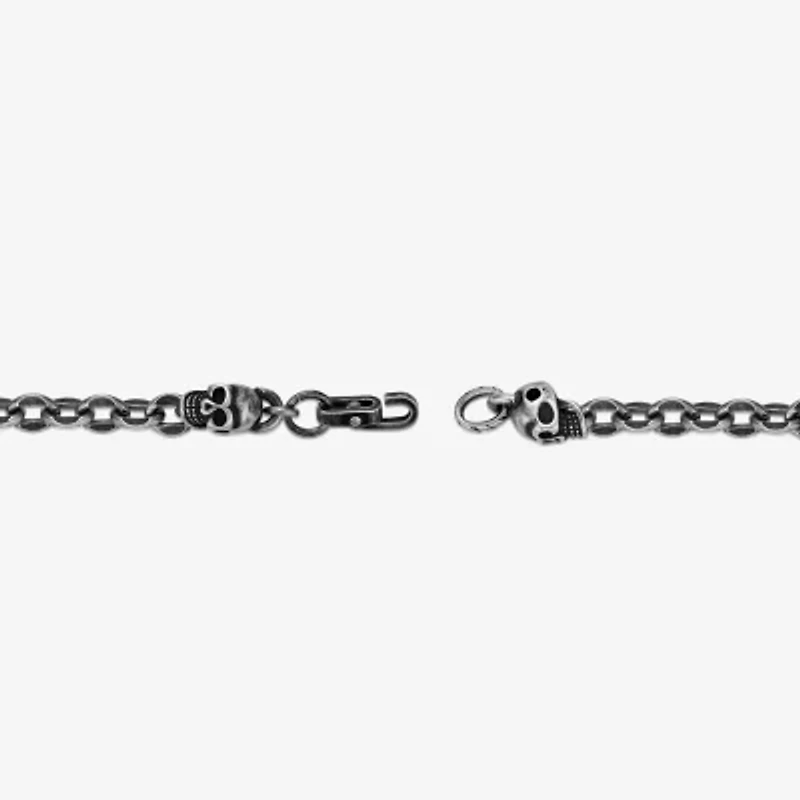 Mens Stainless Steel 9 Inch Solid Cable Skull Chain Bracelet