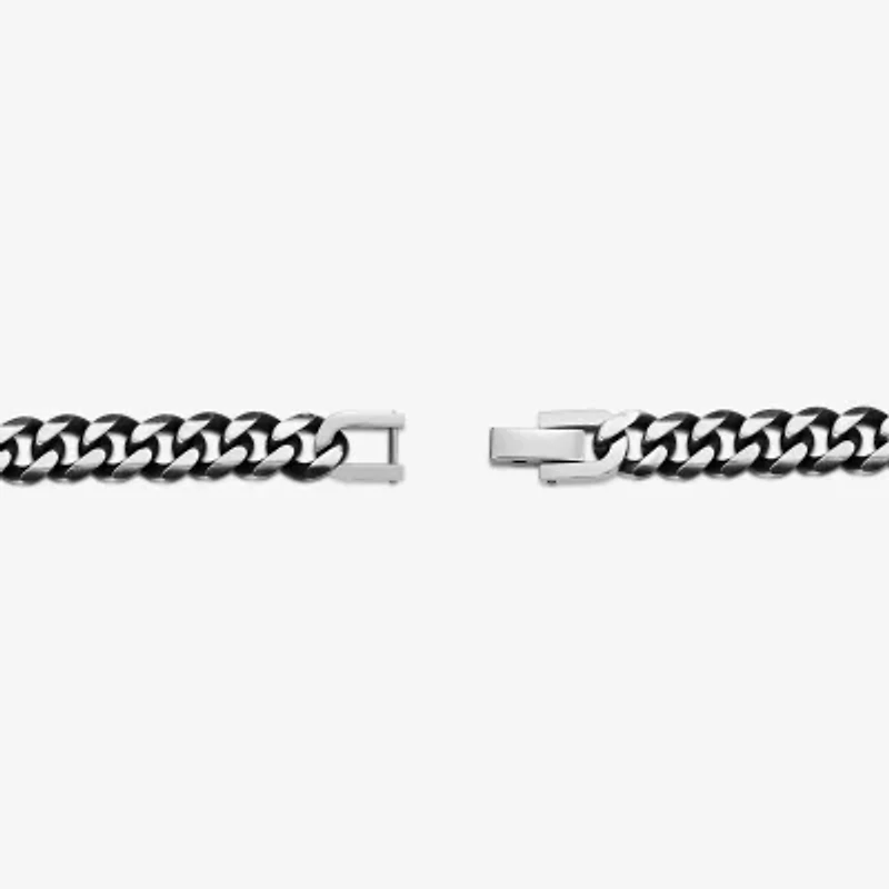 Mens Stainless Steel 8 1/2 Inch Solid Curb Skull Chain Bracelet