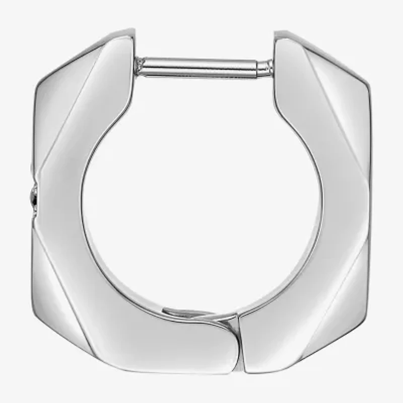 Mens Cubic Zirconia Stainless Steel 14mm Hoop Earrings