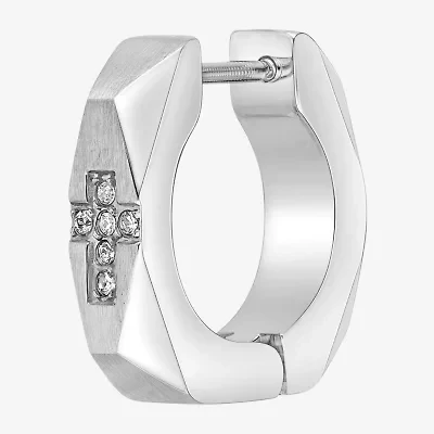 Mens Cubic Zirconia Stainless Steel 14mm Hoop Earrings