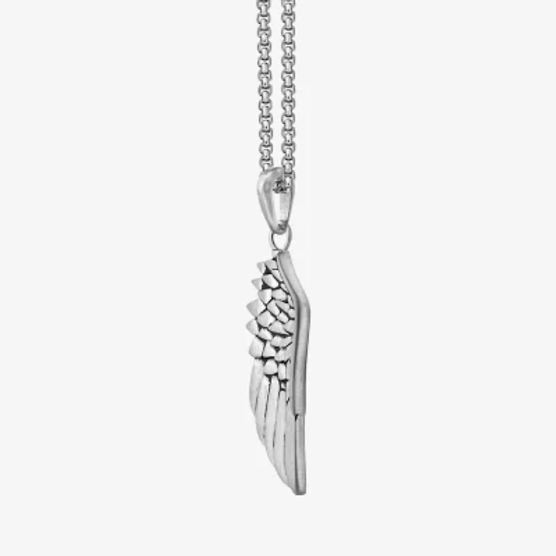 Mens Stainless Steel Wing 24 Inch Pendant Necklace