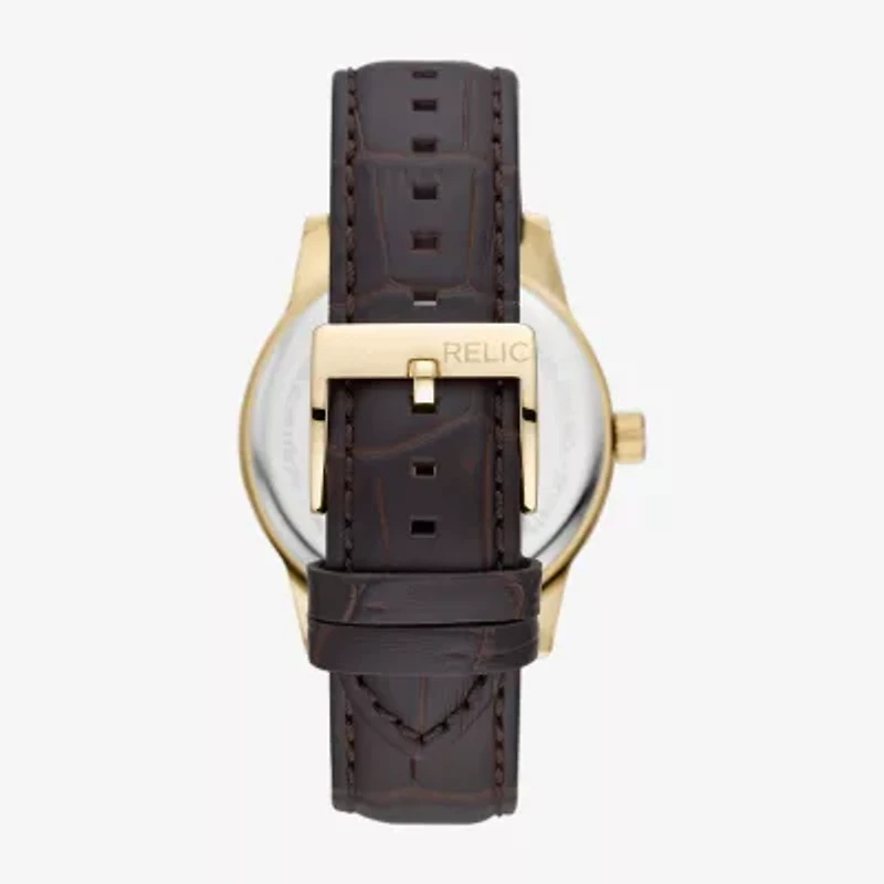Relic By Fossil Rutherford Mens Multi-Function Brown Leather Strap Watch Zr15975