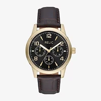 Relic By Fossil Rutherford Mens Multi-Function Brown Leather Strap Watch Zr15975