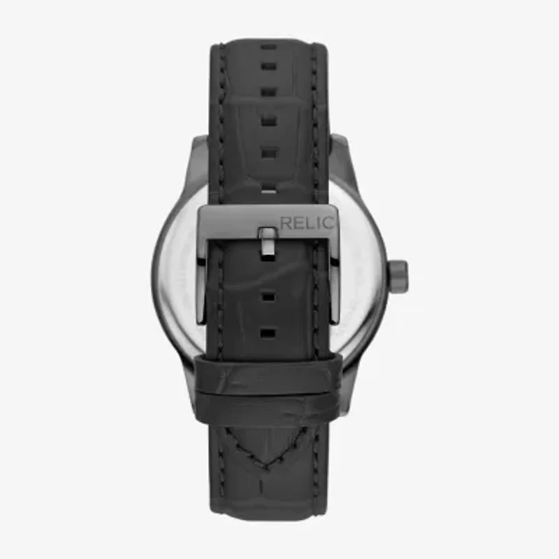 Relic By Fossil Rutherford Mens Multi-Function Black Leather Strap Watch Zr15976