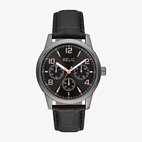 Relic By Fossil Rutherford Mens Multi-Function Black Leather Strap Watch Zr15976
