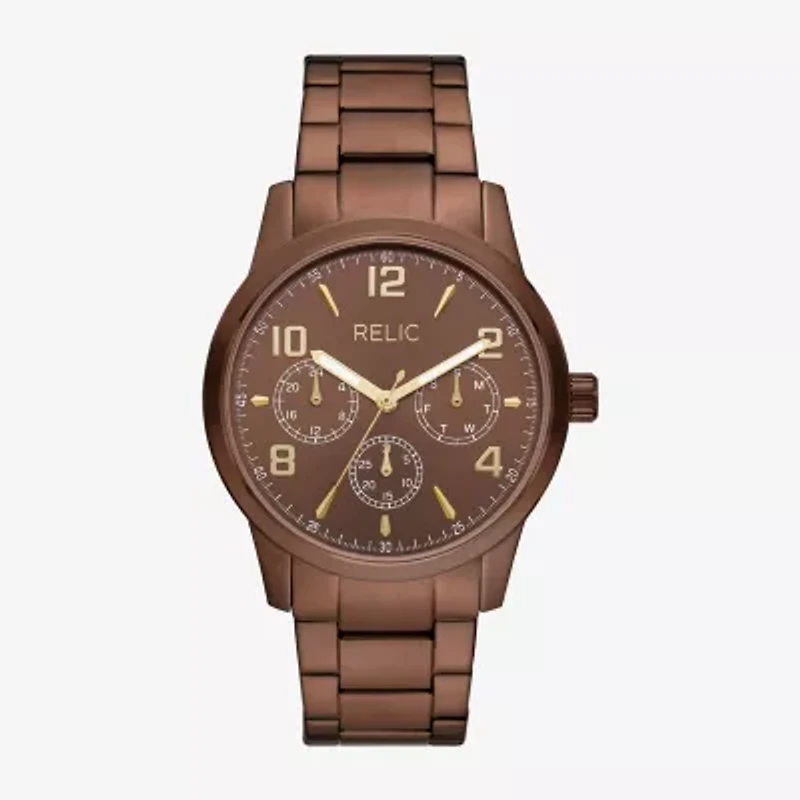 Relic By Fossil Rutherford Mens Multi-Function Brown Stainless Steel Bracelet Watch Zr15978