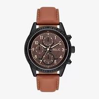 Relic By Fossil Mahoney Mens Multi-Function Brown Leather Strap Watch Zr15983