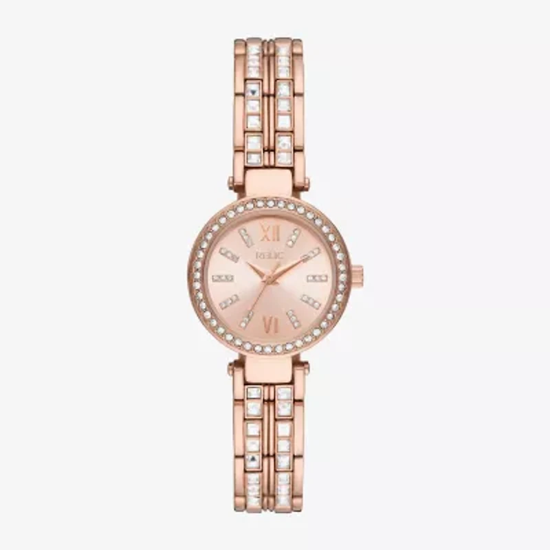 Relic By Fossil Anita Womens Crystal Accent Rose Goldtone Bracelet Watch Zr34628