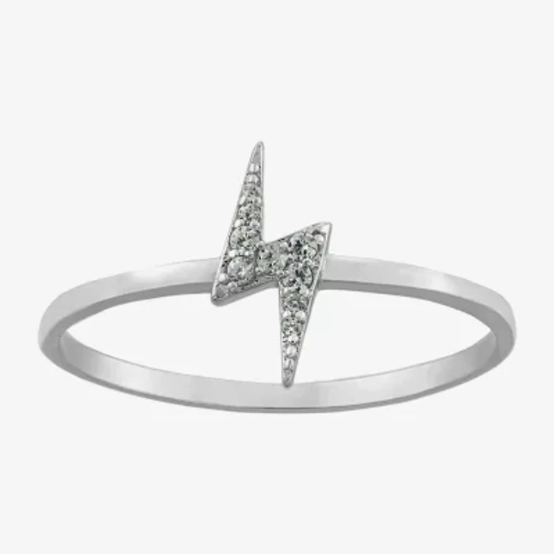 Silver Treasures Womens Cubic Zirconia Sterling Silver LIghtning Bolt Band
