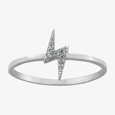 Silver Treasures Womens Cubic Zirconia Sterling Silver LIghtning Bolt Band