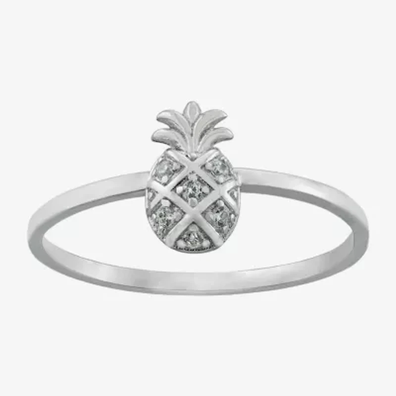 Silver Treasures Pineapple Womens Cubic Zirconia Sterling Silver Band