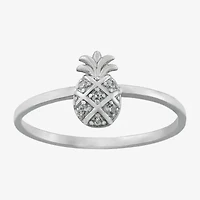 Silver Treasures Pineapple Womens Cubic Zirconia Sterling Silver Band