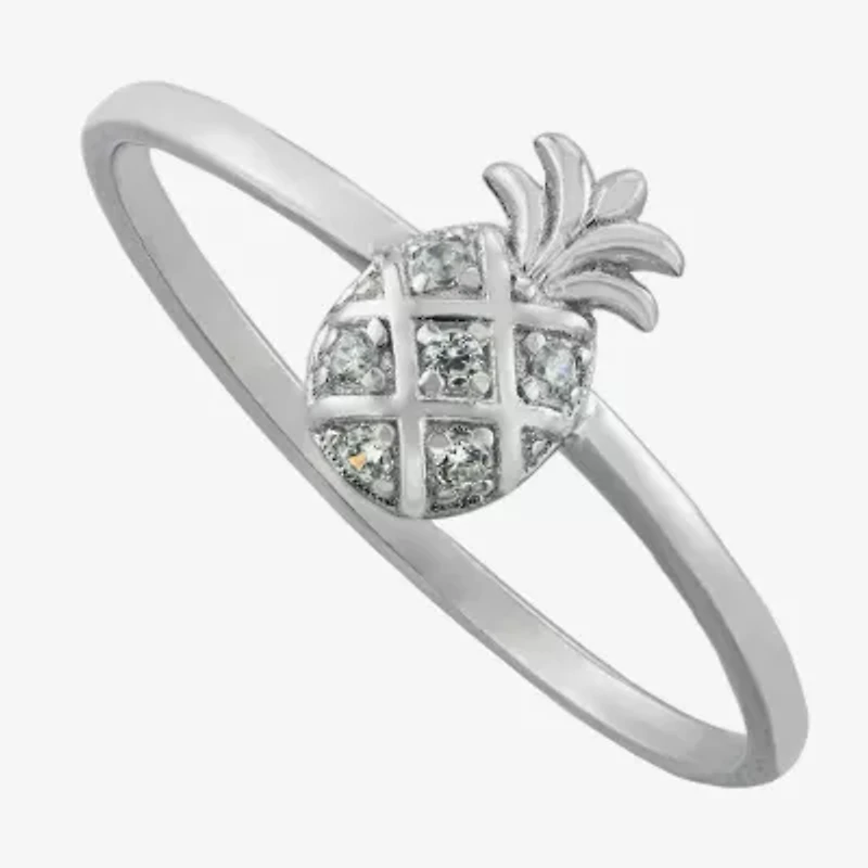 Silver Treasures Pineapple Womens Cubic Zirconia Sterling Silver Band
