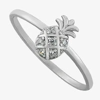 Silver Treasures Pineapple Womens Cubic Zirconia Sterling Silver Band