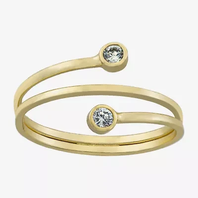 Silver Treasures Womens 2.5MM Cubic Zirconia 14K Gold Over Silver Bypass  Band