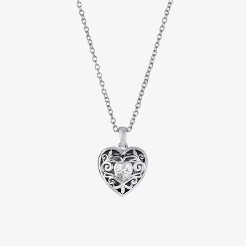 Sparkle Allure Womens Cubic Zirconia Pure Silver Over Brass 18 Inch Locket Necklace