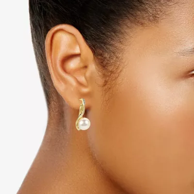 Womens White Cultured Freshwater Pearl 14K Gold Over Silver Drop Earrings